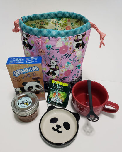 Panda Mug with Saucer and Quilted Bag
